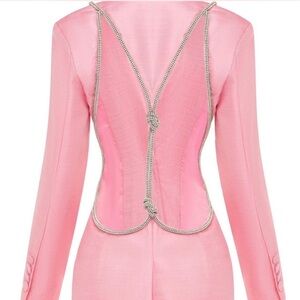 Open Back Pink Blazer with Embellished Rhinestones